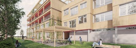 Zu sehen ist ein Rendering der geplanten Schule